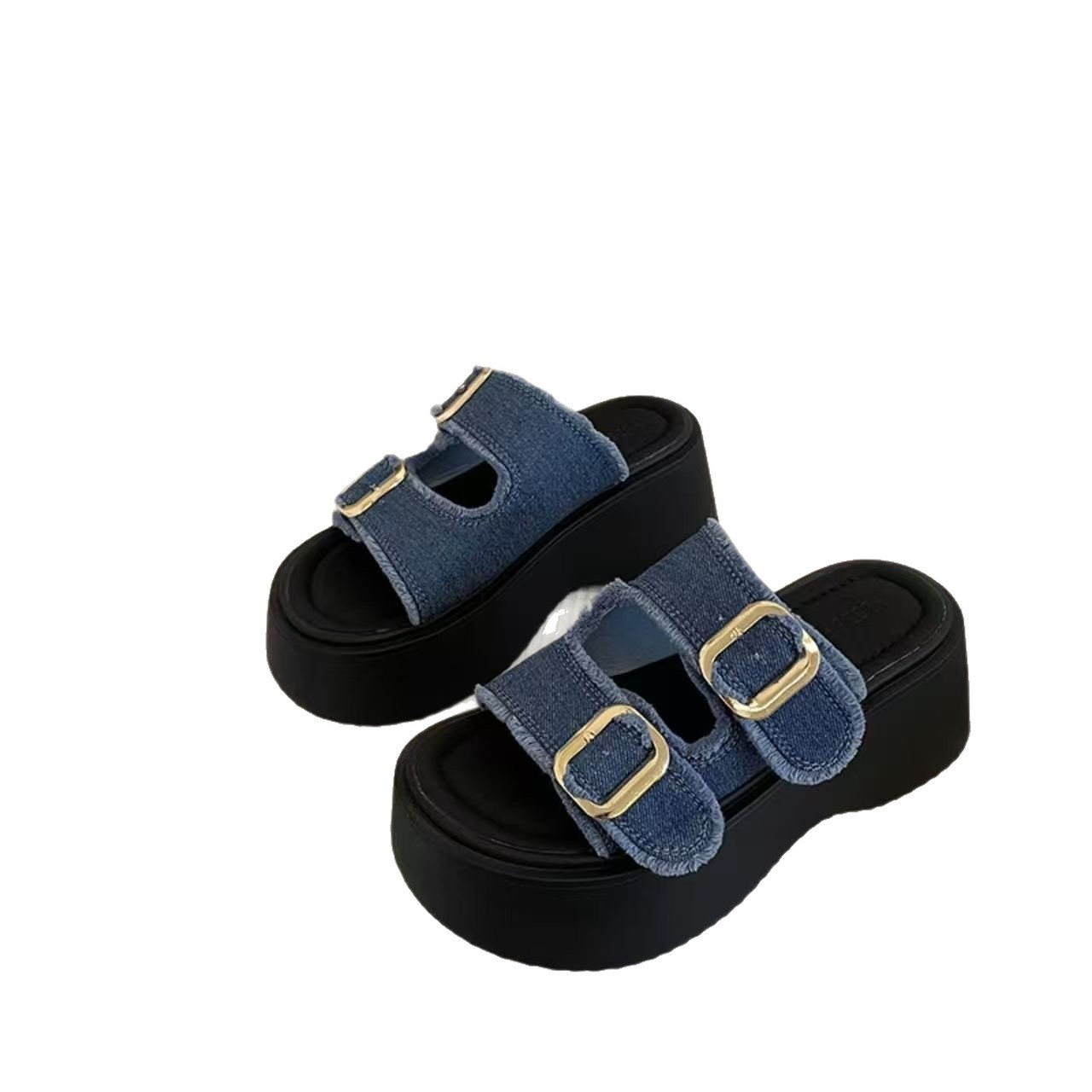Grandes sandalias de muffin de comercio exterior nuevas zapatillas de mujer de altura de jeans deportivas, sandalias romanas