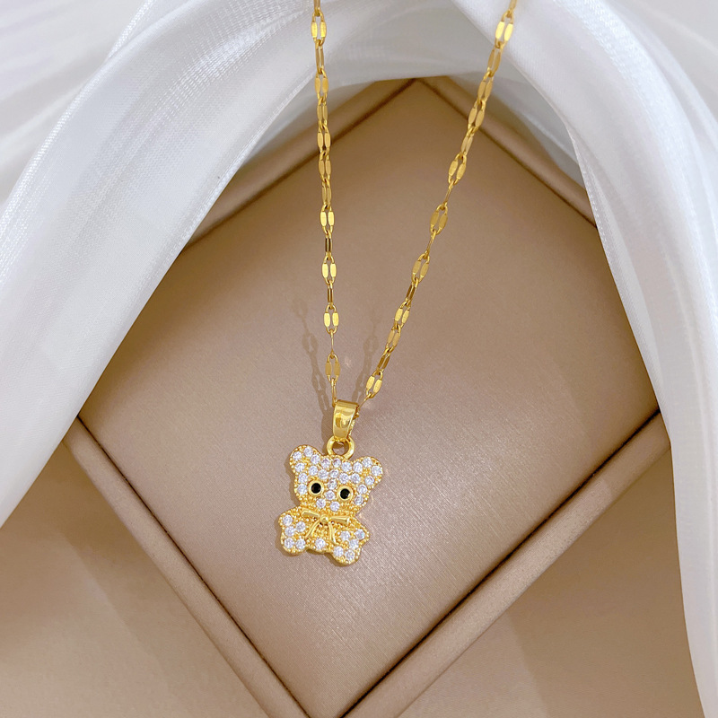 Collar para mujer con oso de circonitas y cadena de oro real_voghion.com