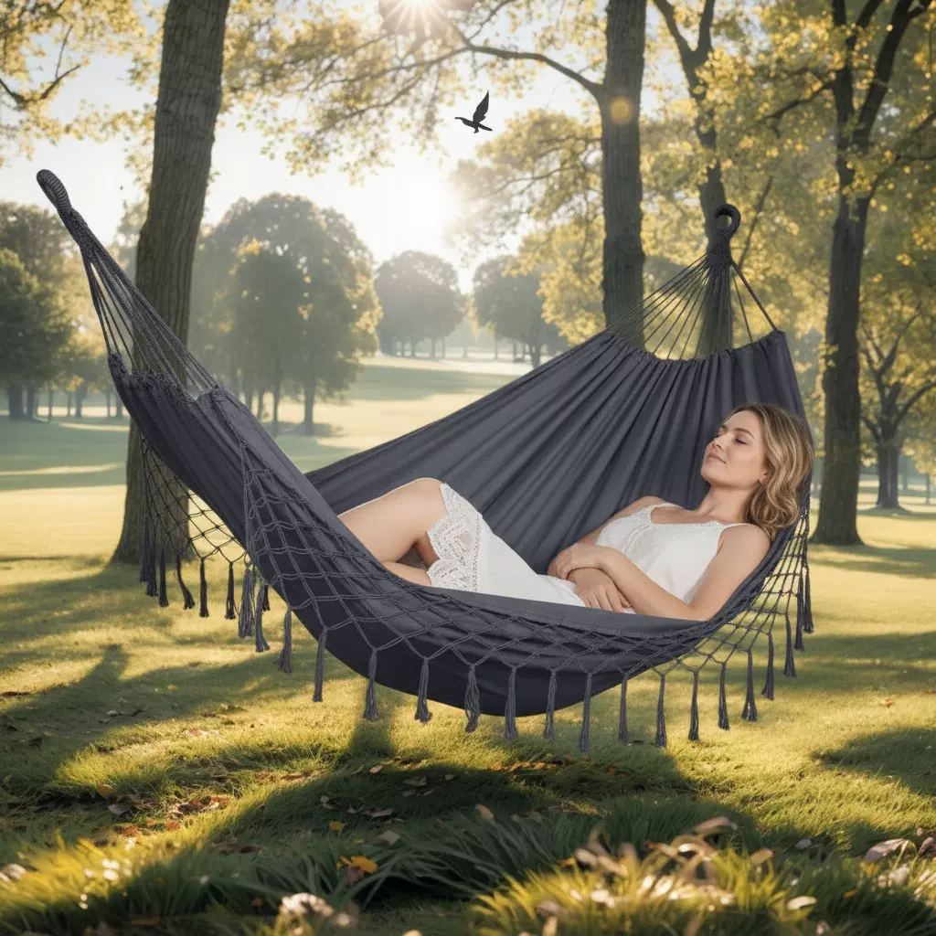 现货流苏吊床户外野营旅行装备休闲帆布室内外双人单人吊床吊椅