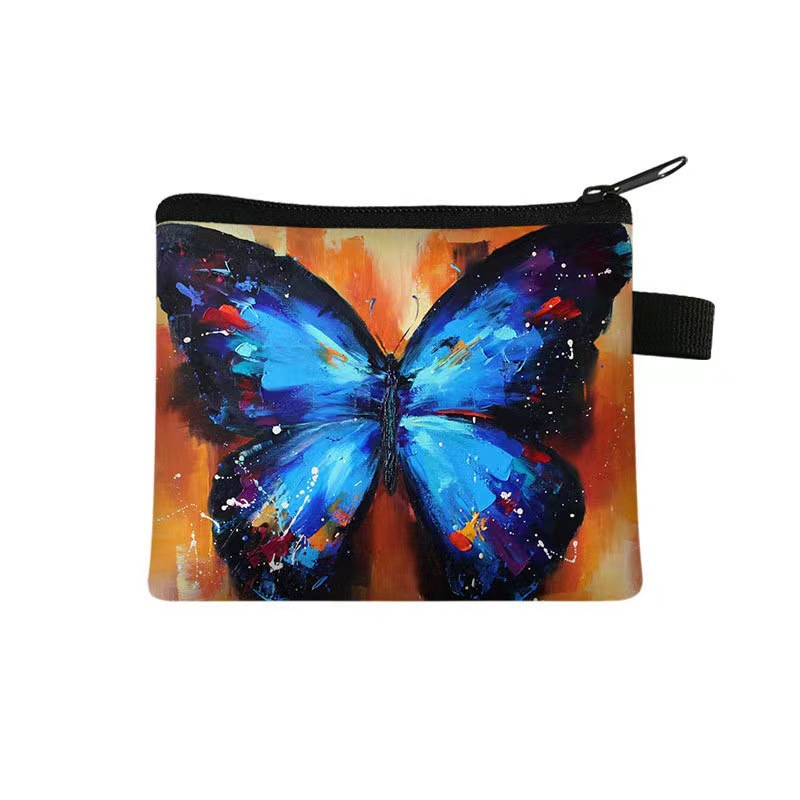 Nuevo monedero con estampado de mariposa para niños, bolso de tarjeta portátil para estudiantes, bolso de almacenamiento con llave de moneda, embrague de poliéster