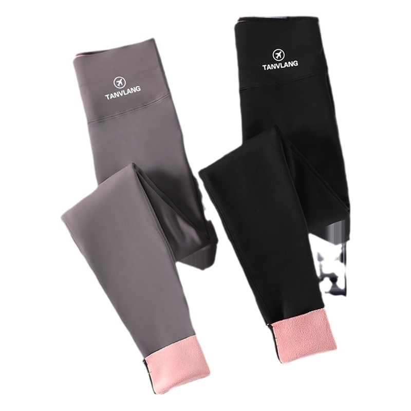 Pantalones de tiburón de las mujeres más el tamaño gordito chica desgaste exterior Otoño e Invierno polainas de terciopelo grueso cintura alta pierna flaca yoga pantalones Barbie