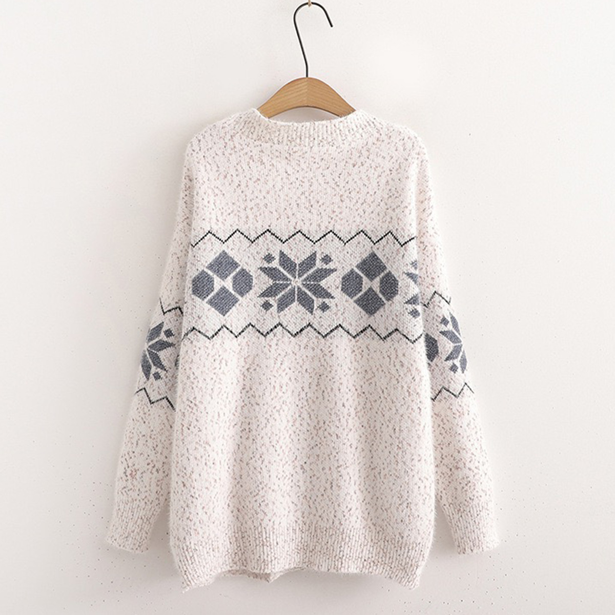Women's V-Neck Snowflake Jacquard Cardigan – Soft Chenille Knit Sweater With Button Front, Cozy Oversized Pullover For Fall & Winter_voghion.com