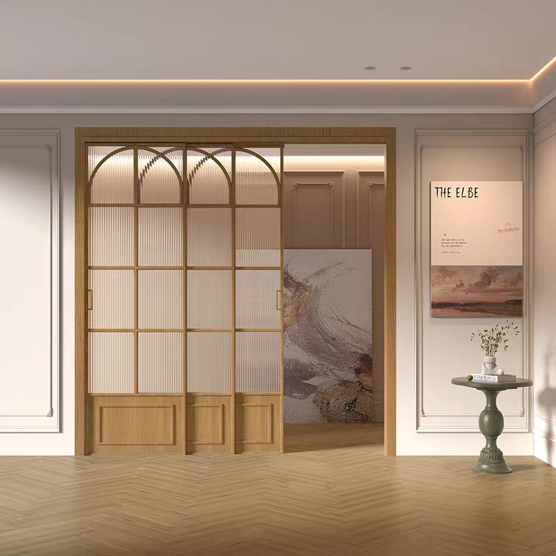 French Retro Wood Grain Color Linkage Sliding Door Kitchen Hanging Door Linkage Door Narrow Edge Series French Retro Wood Grain Color Linkage Sliding Door Kitchen Hanging Door Linkage Door Narrow Edge Series