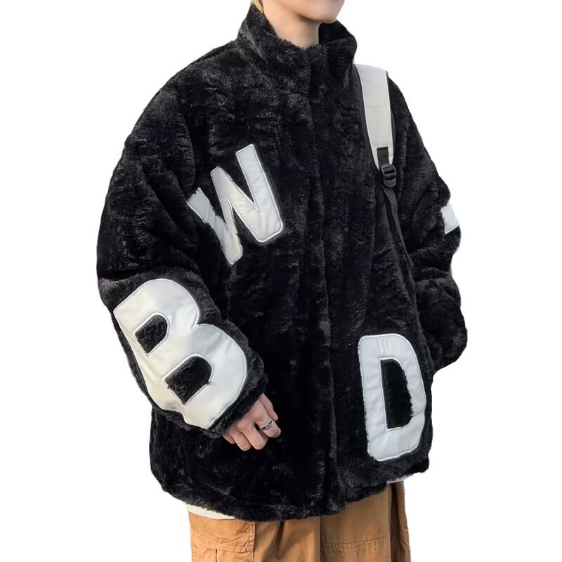 2023 carta de color de contraste bordado Abrigo acolchado de algodón de lana de cordero Abrigo acolchado de algodón de solapa para hombres y mujeres abrigo de lana de cordero de invierno engrosado
