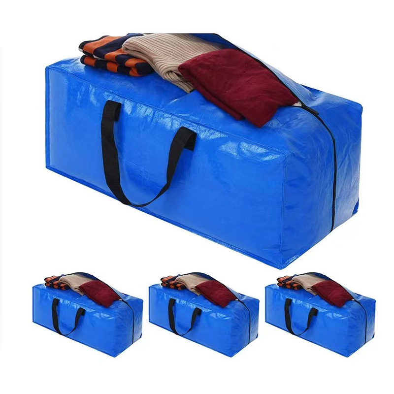 Comercio exterior azul tejido con cremallera bolsa de mudanza portátil almacenamiento de gran capacidad PP laminado bolsa de embalaje pe bolsa de almacenamiento