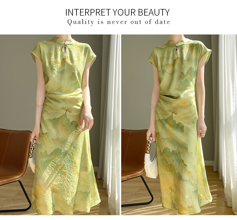 2024 Spring/Summer Women's Retro Slimming Dress, Tencel Cotton New Chinese Style Long Modified Cheongsam_ecoleips.com