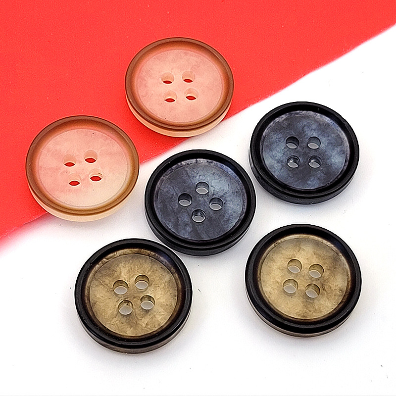 现货透明树脂扣醋酸缎面西装琥珀色扣子秋冬大衣毛呢外套四眼纽扣