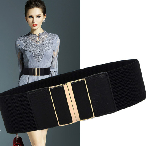 European and American square women's belt girdle alloy wide belt waist belt leather style women's clothing accessories