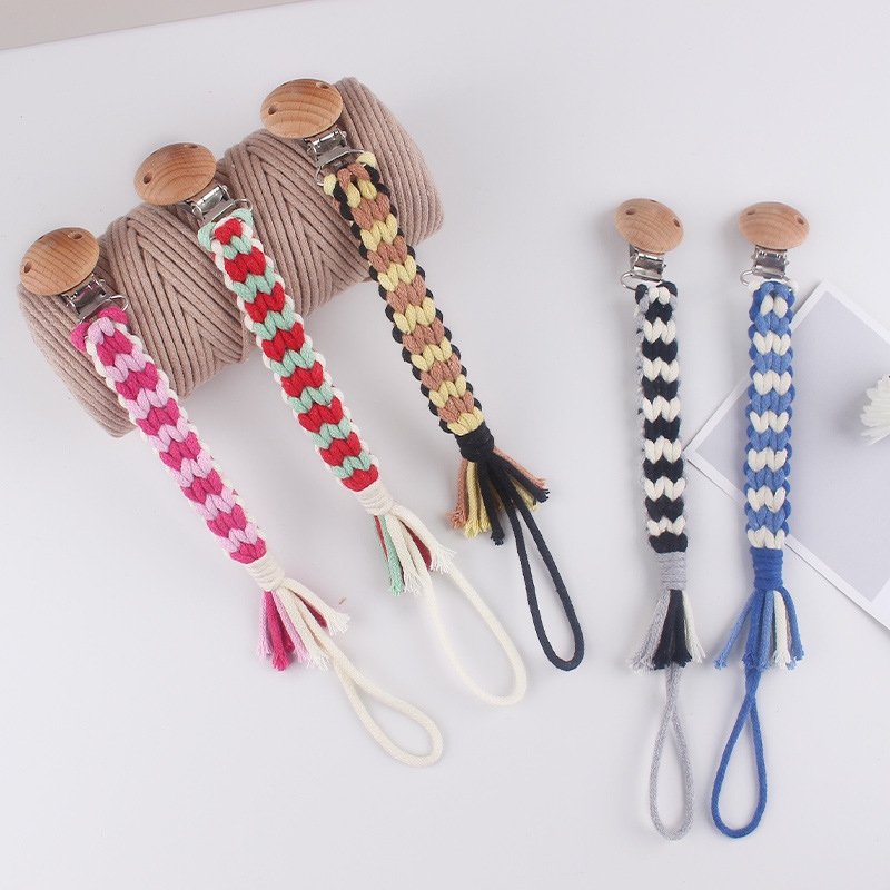 Productos para bebés haya clip de chupete de boca ancha cuerda de chupete bebé de bricolaje cadena de chupete de tira ancha tejida a mano creativa