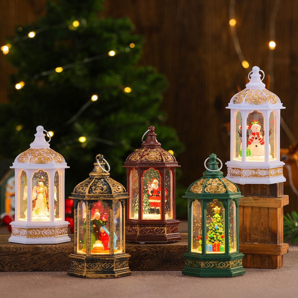 Inyección de agua de Navidad nieve hexagonal lámpara de viento iluminante lámpara de noche regalos de Navidad decoraciones de Navidad