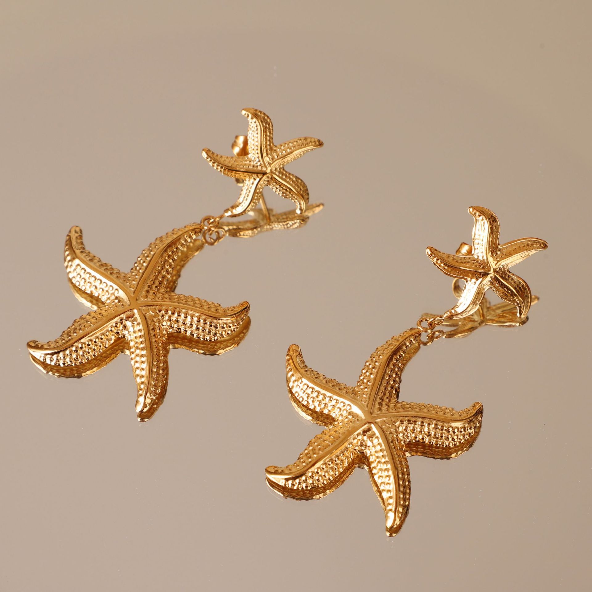Starfish Pattern Women's Gender Plating Design 1 Pair Elegant Starfish Plating Stainless Steel 18k Gold Plated Drop Earrings