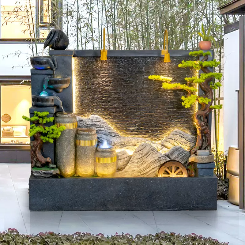 一件代发招财庭院假山喷泉餐厅开业落地摆件背景水幕流水屏风摆件