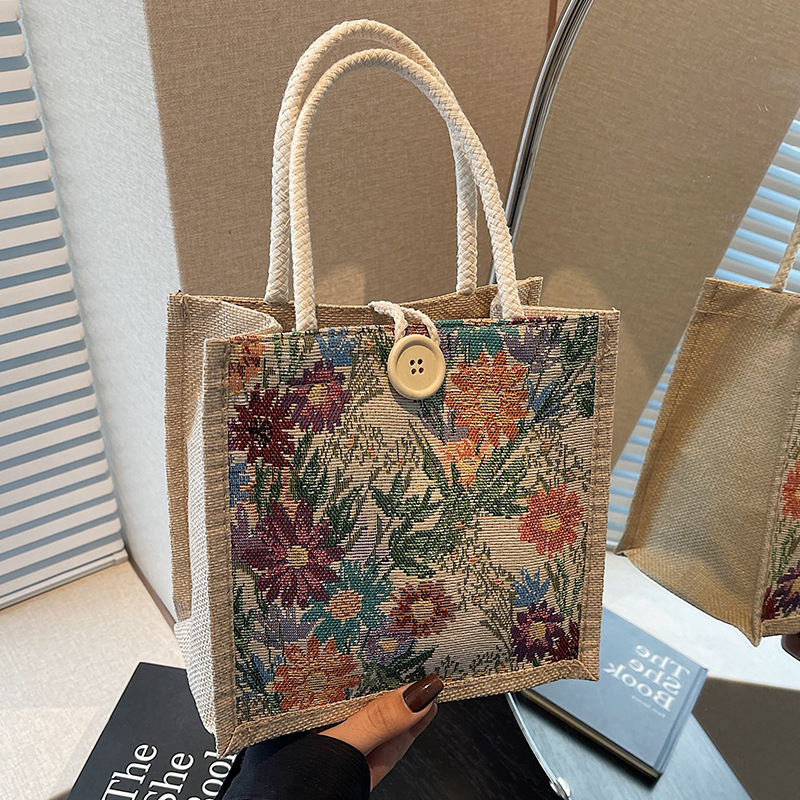 Cross-border wholesale linen lunch box bento bag 2025 new fashion going out handbag women ins shoulder bag