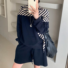 配条纹披肩卫衣阔腿短裤两件套装女欧洲站2025早秋新款欧货女装潮
