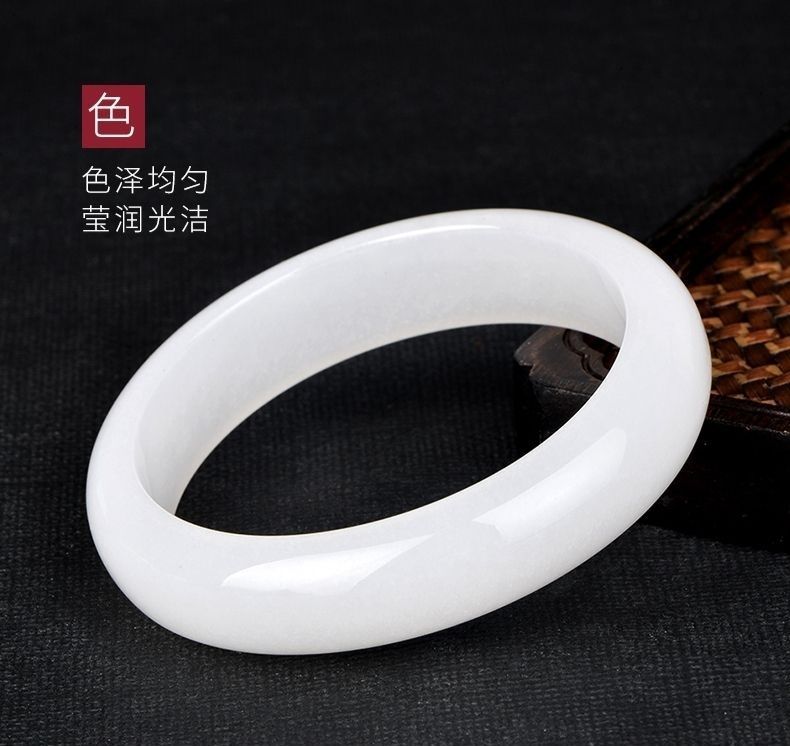 Vòng tay ngọc Hetian tự nhiên cao cấp – vàng lụa trắng mỡ cừu, đường kính trong 54–63 mm chi tiết 11