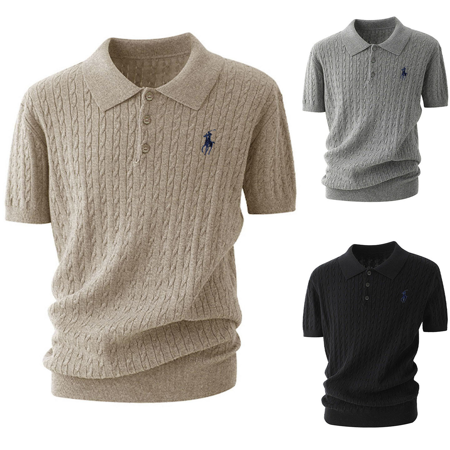 Camisas de polo de manga corta de estilo antiguo bordado de camisetas comerciales de caballo torcido camisetas de punto fábrica al por mayor