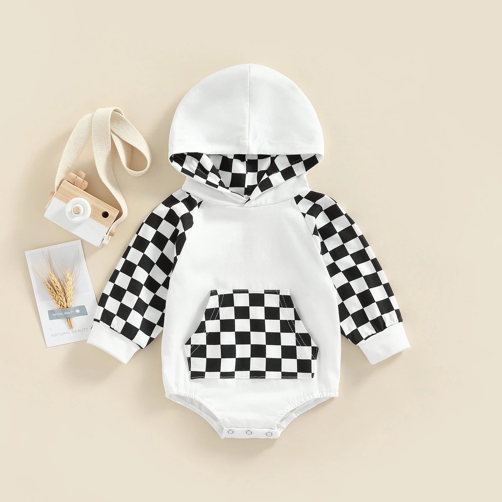 Fashion Checkered Pocket Cotton Baby Rompers display picture 2