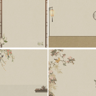 Ancient Style Meticulous Painting Style Live Broadcast Background Cloth Chinese Style Landscape Flowers and Birds Family Portrait Kidsren's Indoor Scene Layout