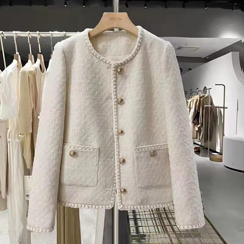 Autumn and Winter 2023 New Korean Style creamy-white French Style Short Style Fragrant Style Elegant Socialite Tweed Coat for Women Autumn and Winter 2023 New Korean Style creamy-white French Style Short Style Fragrant Style Elegant Socialite Tweed Coat for Women
