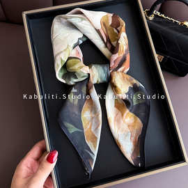 复古小方巾丝巾女搭配衬衫职业护颈防晒围脖子领巾发带薄纱巾围巾