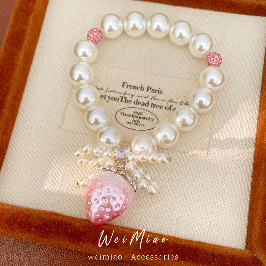 Zircon cuentas arco resina de fresas pulsera de perlas ligera de lujo pulsera de alta sensación fresca y dulce temperamento joyería