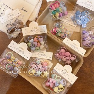 Infant Baby Rubber Band Cute Button Heart Fabric Hair Rope Chirp Headband Polka Dot Five-Pointed Star Hair Band Headwear