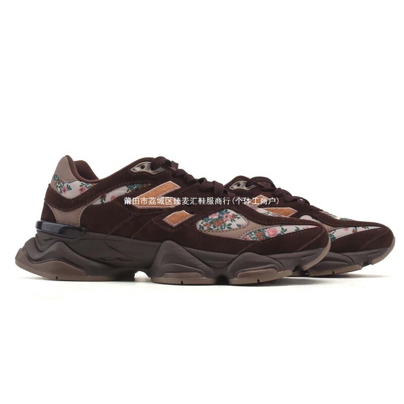 Cross-border original 9060 Little Elephant Hoof Dad Shoes, floral brown casual shoes, comfortable low-top running shoes for men and women