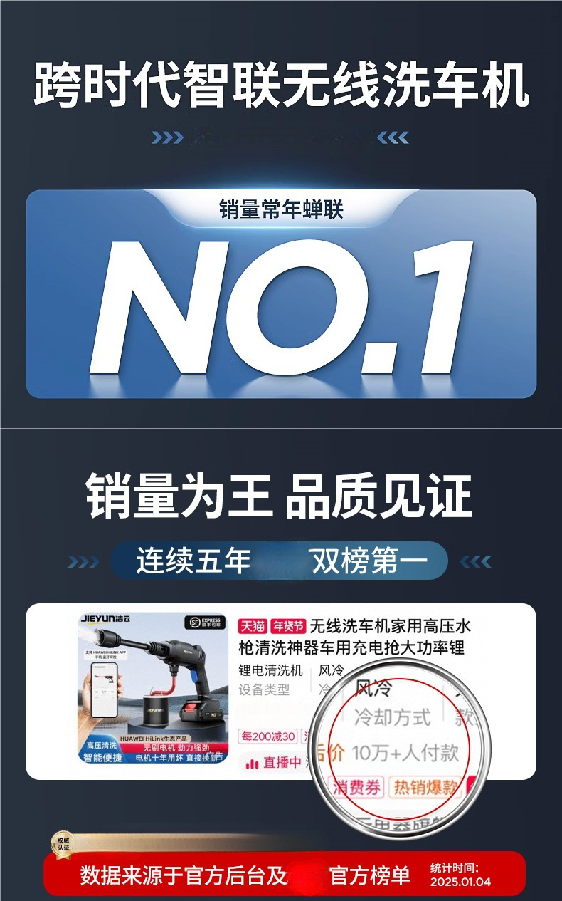 Wireless Car Washing Machine, Household High-Pressure Water Gun Cleaning Artifact, Car Charging, High-Power Lithium Battery, Powerful Booster