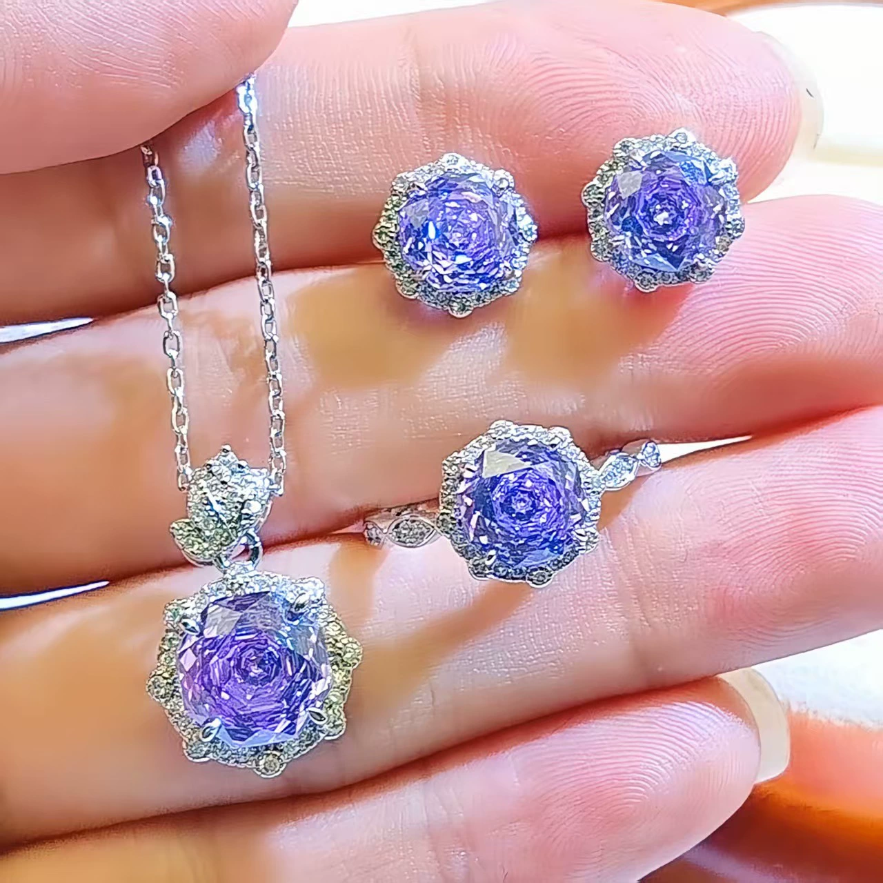Pendant, necklace, stone inlay, earrings, ring, set