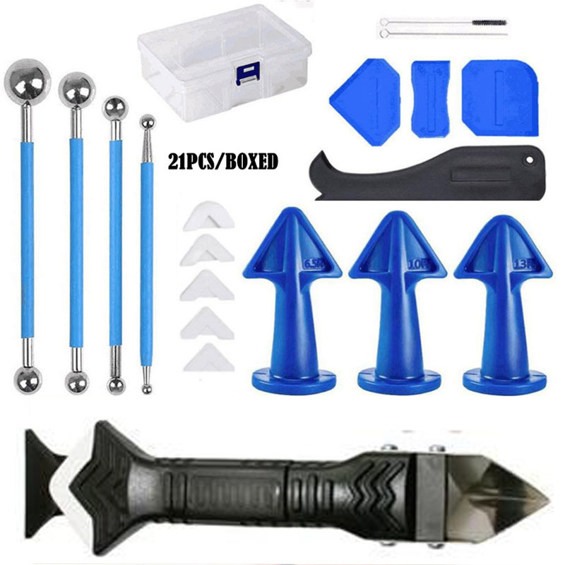 21件套盒装美缝喷嘴密封胶填缝填缝工具塑料刮板胶刮器铲刀
