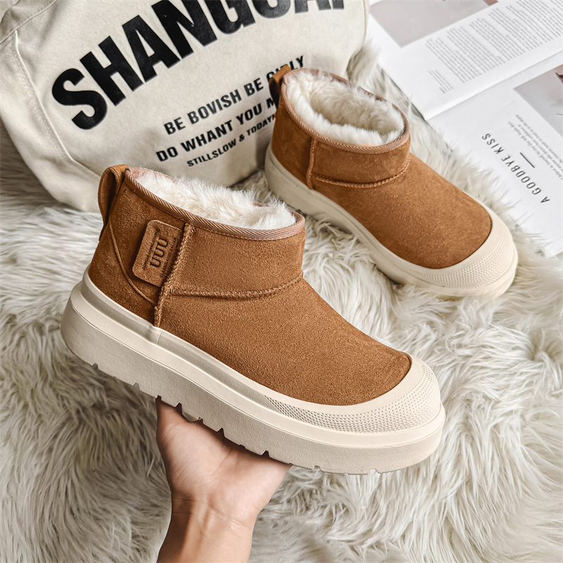 스노우 부츠 남자의 겨울 새로운 진짜 모피 원피스 두꺼운 벨벳 따뜻한 미끄럼 방지 따뜻한 신발 남성용 울 짧은 부츠