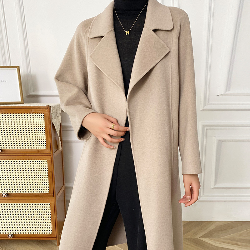 Abrigo de Cachemira de Doble Cara para Mujer 100% Lana para Otoño e Invierno