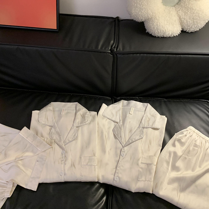 Panda japonés helado pareja pijama mujer primavera y otoño pantalones de mangas largas 2025 nueva ropa de casa de hombre de seda verano