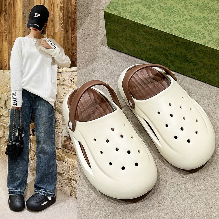 2024 Летние Повседневные Удобные тапочки, женская простая маленькая Домашняя одежда, обувь на толстой подошве с дырками