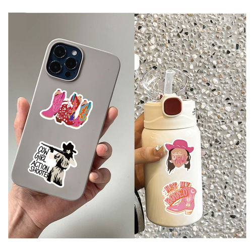 50 Cross-border Cowgirl Cartoon Sticker DIY Luggage Phone Removable Waterproof Decal Wholesale
