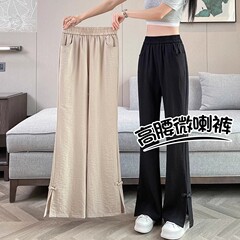 新中国式亜麻国風そよそよパンツ女性夏の薄手2025新型オープンカジュアル氷糸綿麻ラッパズボン