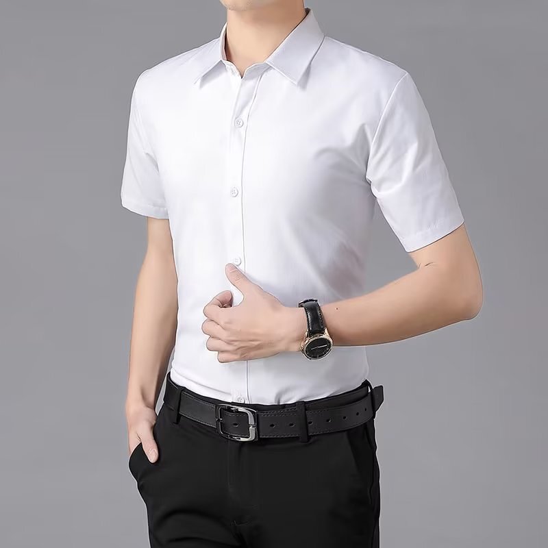 Short-sleeved White Shirt Men's Summer Business Casual Non-ironing Anti-wrinkle Slim-fit Half-sleeved Blue and Black Shirt Best Man for Work