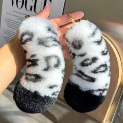 【Snow Leopard Tail】Cute Rex Rabbit Fur Car Keychain Pendant Plush Couple Gift Backpack Decoration