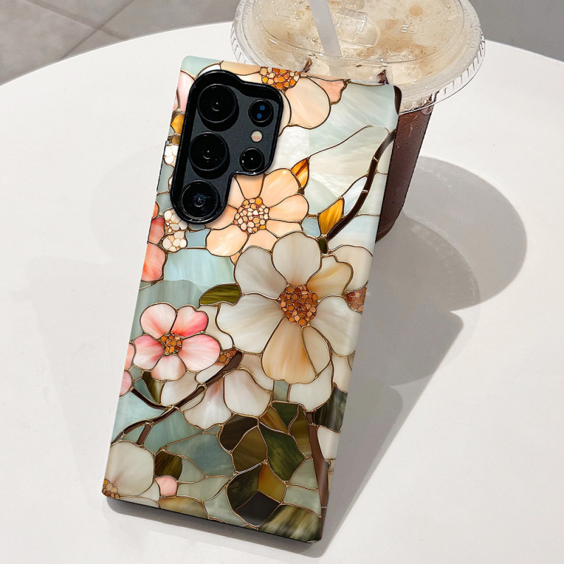 クリエイティブなガラスの花柄 Samsung S22+ 携帯電話ケース 耐衝撃 Samsung S22 Ultra フィルムケース Apple 13 保護ケース|undefined
