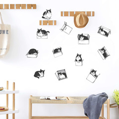 外貿小貓紙箱玩耍臥室客廳玄關宿舍家居裝飾牆貼貼紙自粘批發跨境