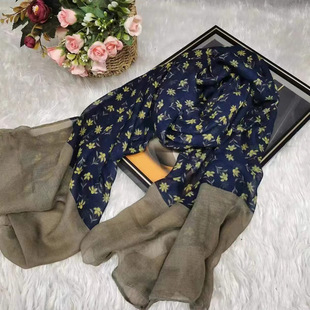 Silk Scarf Long High-end Women's New High-end All-match Retro Elegant Western-style Ethnic Style Floral Stitching Scarf