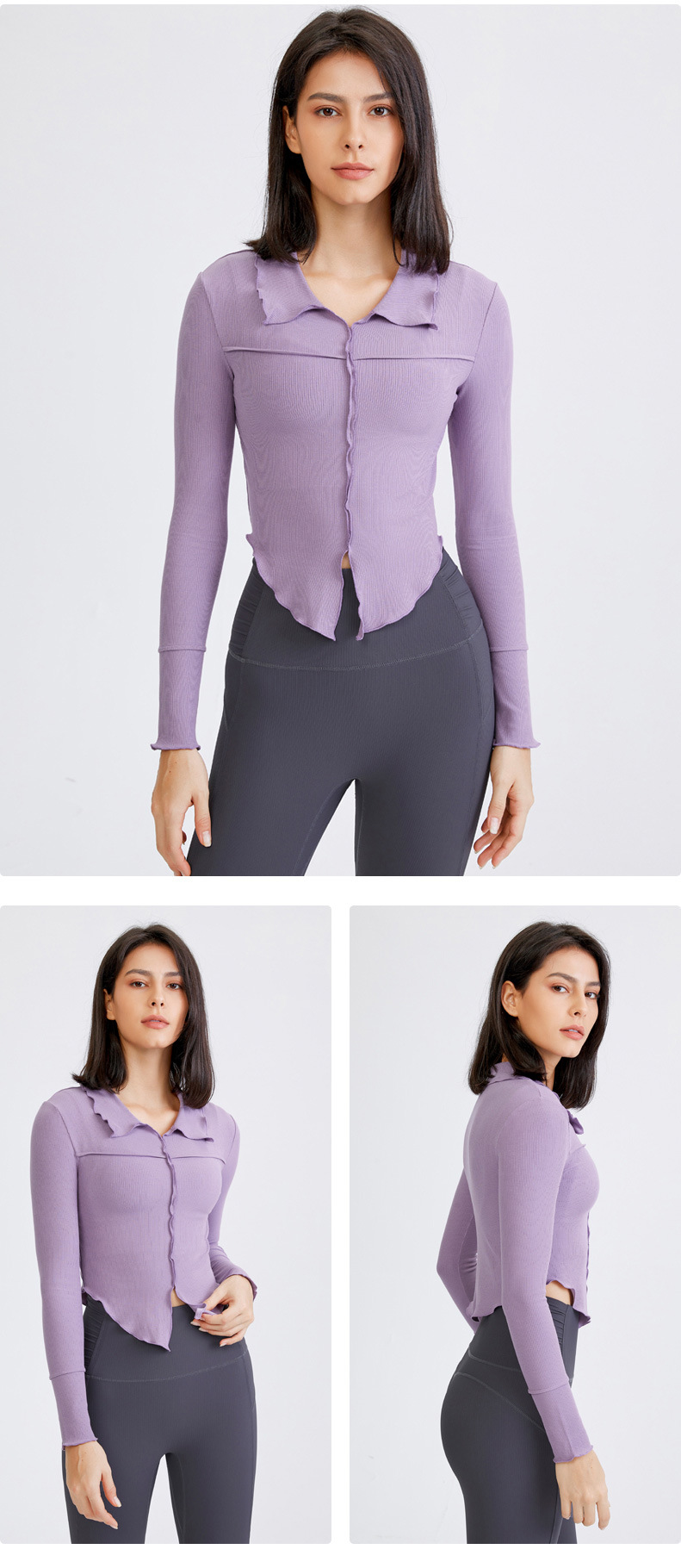 Sexy lapel long-sleeved tight quick-drying fitness yoga top nihaostyles wholesale clothing NSFAN85043