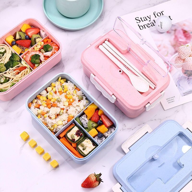 wholesale Lunch box Wheat Straw heat preservation Lunch box Tricolor convenient School Picnic household Microwave Oven heating Lunch box