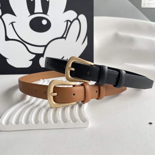 Korean style pu leather women's belt fashion versatile jeans decorative belt ins Hong Kong style gold buckle thin belt
