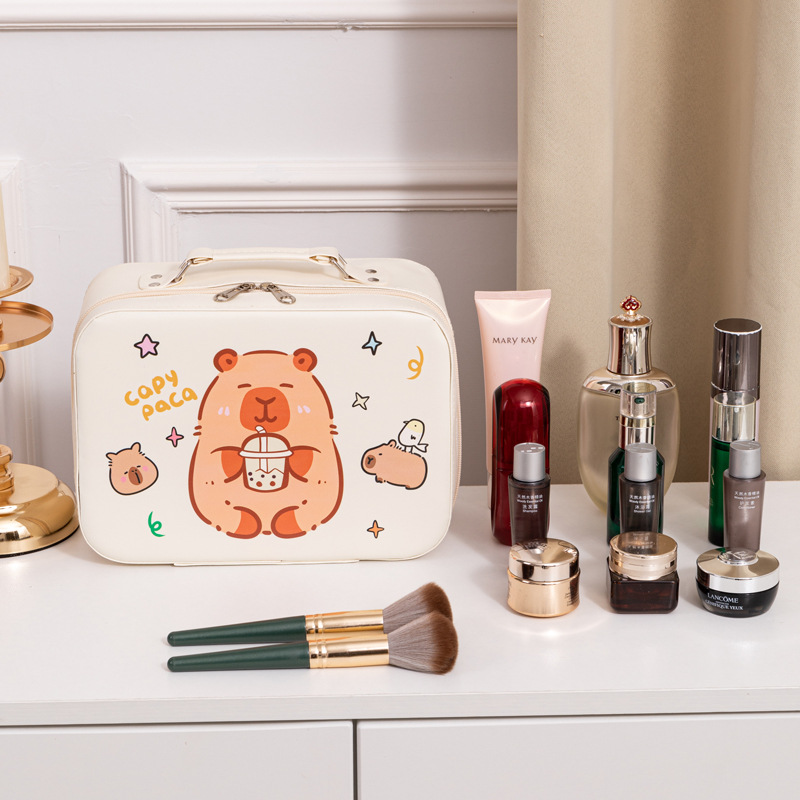 卡皮巴拉化妆箱大容量手提可爱卡通化妆包防水化妆品收纳盒批发