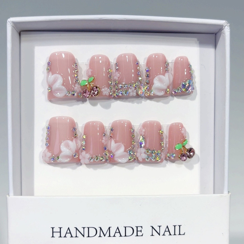 Cross-Border Hot-Selling Pink Smudged Diamond Chain Duckbill Nail Three-Dimensional Carved Pure Lust Style Handmade Wearable Nail Patch Cross-Border Hot-Selling Pink Smudged Diamond Chain Duckbill Nail Three-Dimensional Carved Pure Lust Style Handmade Wearable Nail Patch