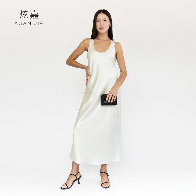 22 Mumi Silk Dress Women's 2025 Summer New Style 100% Mulberry Silk U-Neck Sleeveless Vest Long Skirt 22 Mumi Silk Dress Women's 2025 Summer New Style 100% Mulberry Silk U-Neck Sleeveless Vest Long Skirt