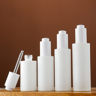 Customized 50ml White Press Dropper Bottle Pressure Pump Essential Oil Bottle Essence Original Solution Bottle Empty Bottle Repackaged Glass Bottle
