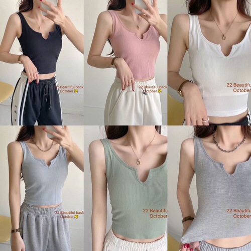 Women's Summer Outerwear American Style Individual Pure Color Cotton Comfortable Breathable Navel-baring Underwear