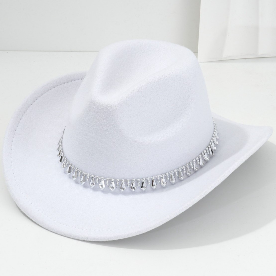 Unisex Western-Cowboyhut mit Strasssteinen, weichem Filz, rautenförmigem Schwert, Jazz-Geburtstags-Partyhut_voghion.com